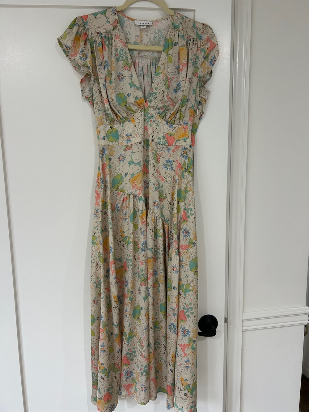 Topshop Cream Maxi Dress with Green & Pink Floral Print